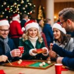 Gæster der spiller traditionelle danske julelege til en festlig julefrokost i Aarhus